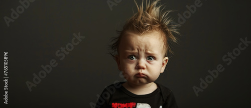 Punk Rock Playtime, Spirited infant sporting a faux mohawk and band tee, Nursery rhymes with an edge. photo