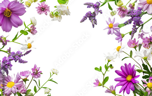 Spring flowers frame on white background png
