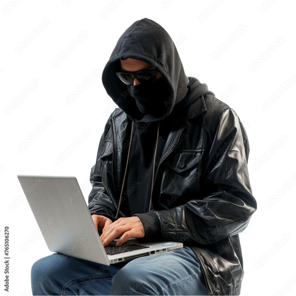 hacker with laptop isolated on white background. With clipping path hacker with laptop isolated on white background. With clipping path
