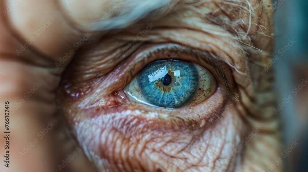 Cropped portrait elderly human old eye close up view. AI generated image Cropped portrait elderly human old eye close up view. AI generated image