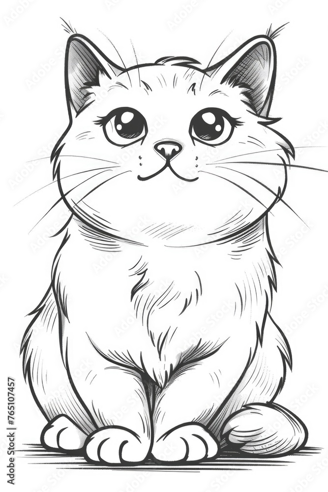 A black and white drawing of a cat