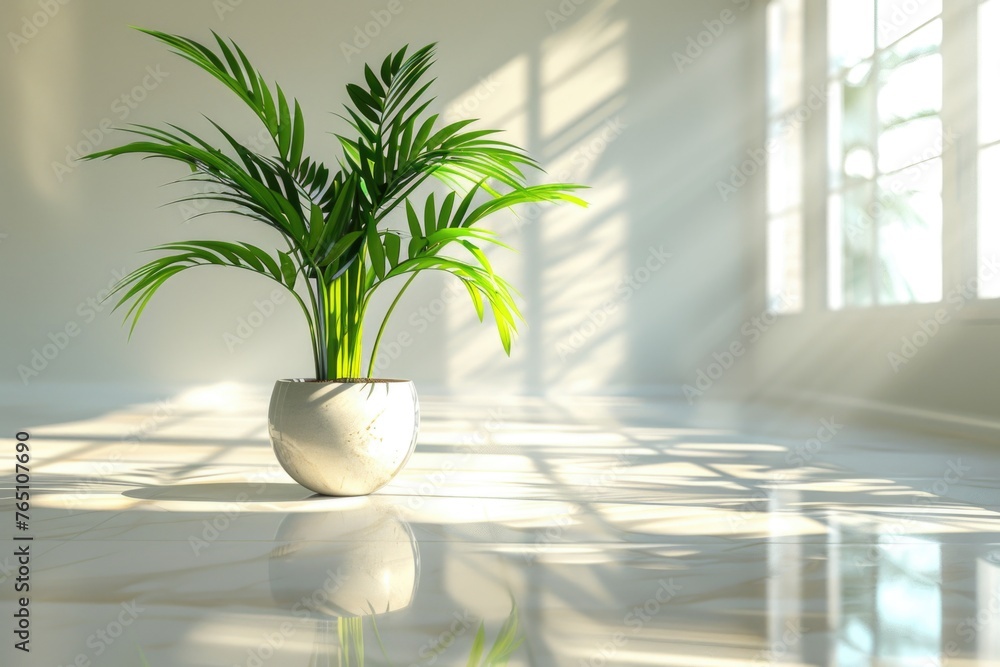 A potted plant sitting on top of a marble floor