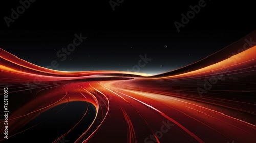 Abstract red and black light trails on dark background - A digitally-rendered image showcasing abstract red and black light trails against a dark backdrop symbolizing speed and motion
