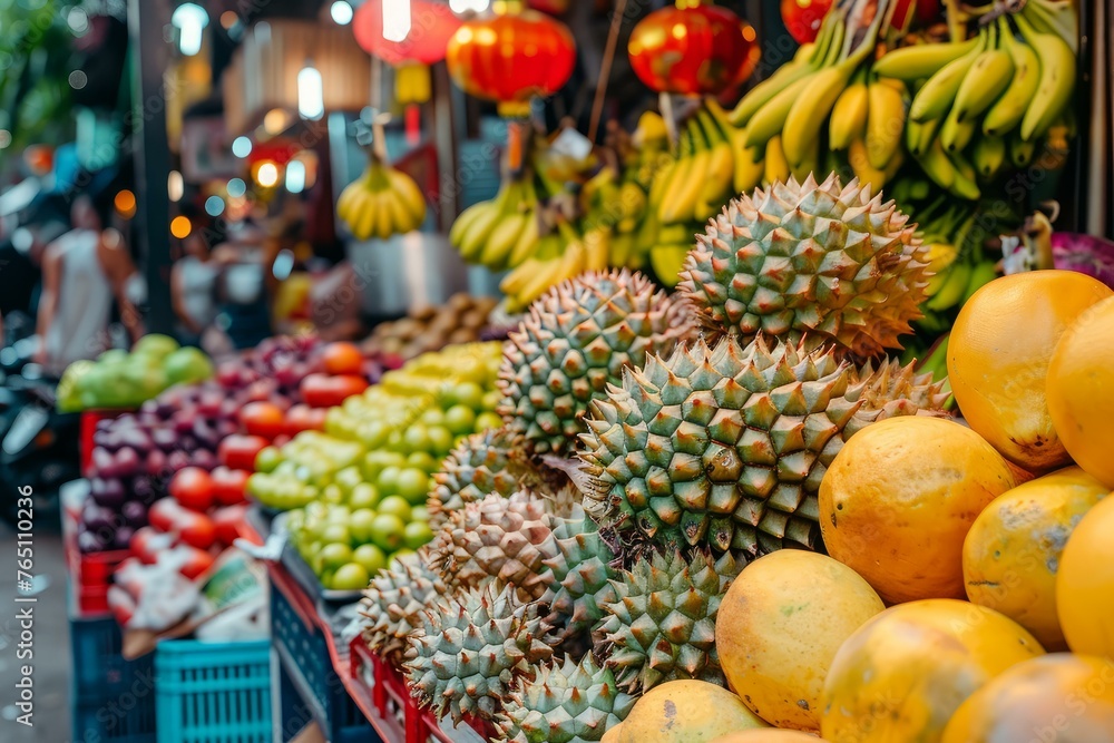 Bustling Asian fruit market. Store sale. Generate Ai Bustling Asian fruit market. Store sale. Generate Ai