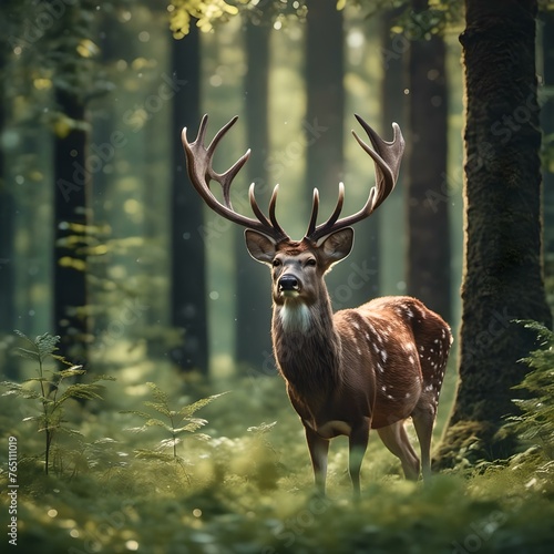 deer in the forest with beautiful antler