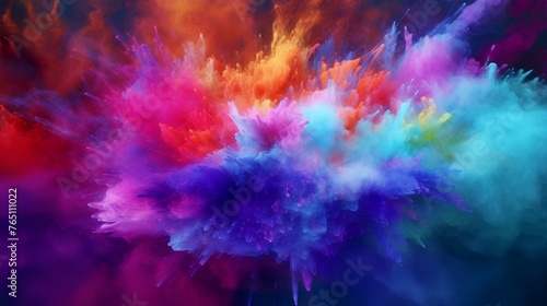 Abstract background with colorful explosion of powder. Fantasy cloud. 3D rendering
