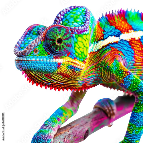 Colorful Chameleon Perched on Tree Branch