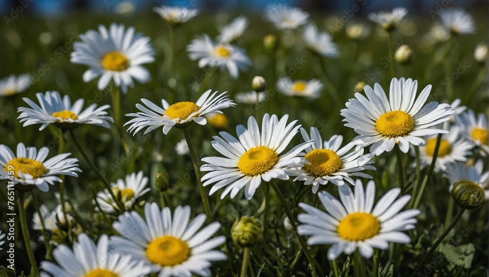 Newly bloomed daisies in spring background wallpaper