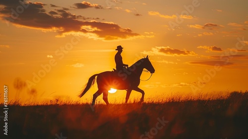 Man horse riding on sunset