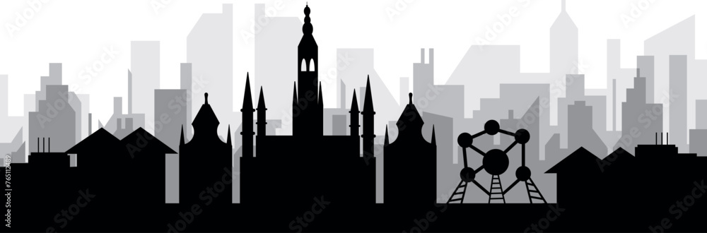 Black cityscape skyline panorama with gray misty city buildings background of BRUSSELS, BELGIUM