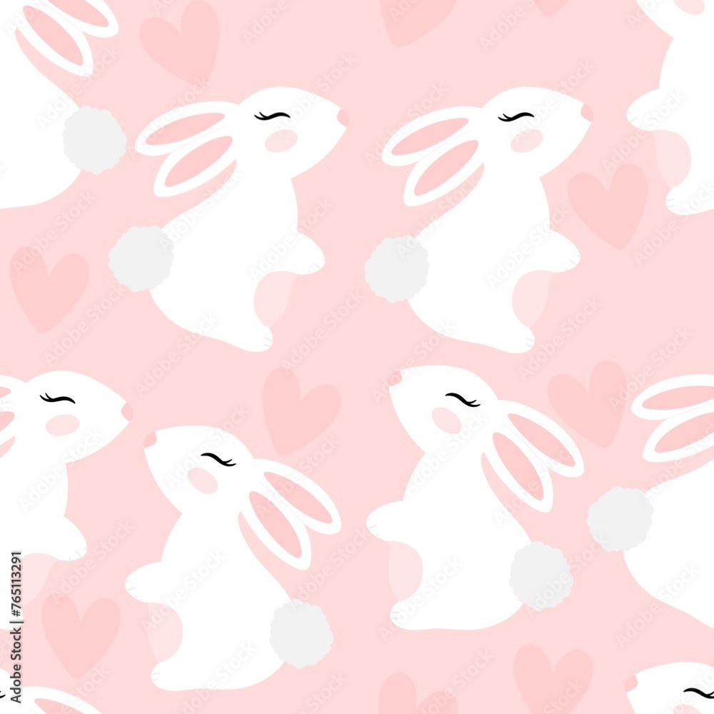 seamless pattern with pink and white rabbits seamless pattern with pink and white rabbits