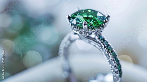 Close up of a beautiful green diamond ring  elegant design