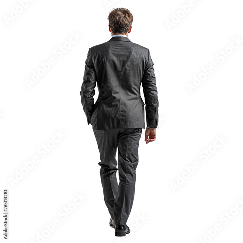 Business man in suit walkingisolated on white transparent, rear view. PNG