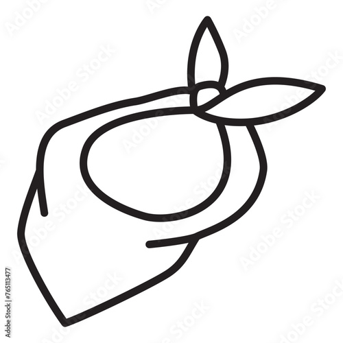 Bandana on neck.Fashion neck scarf or cowboy garment.  Cowboy wearing. Hand drawn sketch.Headscarf face mask.Cowboy headscarf.Outline vector illustration.Doodle sketch. 