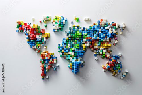 Wall art of a colorful 3D world map with depth effect