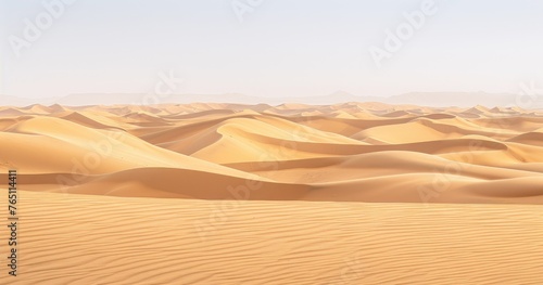 Sweeping desert dunes in soft light at dawn - A serene and calming image capturing the sweeping curves of desert dunes in the delicate  soft light of dawn