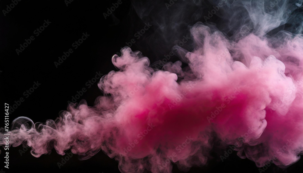 Motion pink explosion smoke, fluid splash vapor cloud, ink in water, texture art black background