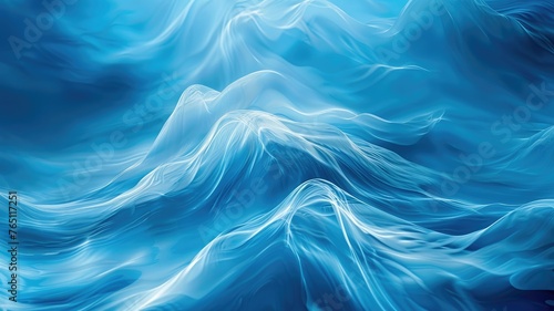 Abstract blue liquid wave peaks in motion - Captivating digital artwork of dynamic blue waves resembling a fluid, giving a sense of calm motion and flow