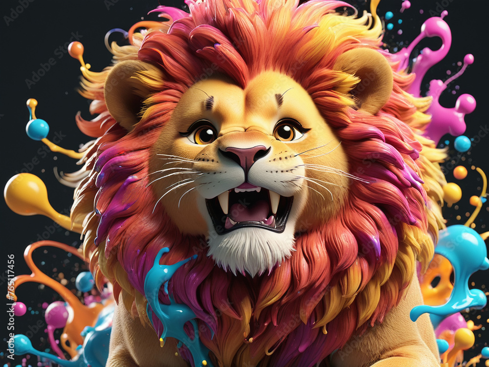 Colorful cute male lion kawaii style paint splash - generated by ai