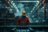 A worker in a steel mill highlighting safety concerns roles responsibilities production process and union representation. Concept Steel Manufacturing, Worker Safety, Production Processes