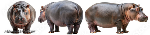 hippo with 3 different positions on solid background