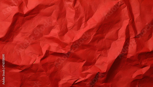 Recycled crumpled red paper texture or wrinkled page background for design with copy space