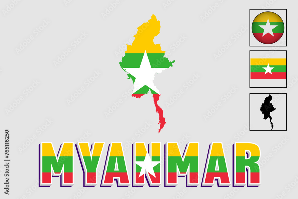 Myanmar flag and map in a vector graphic