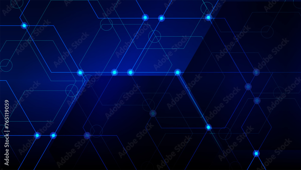 digital technology background hexagon lines connection dots vector