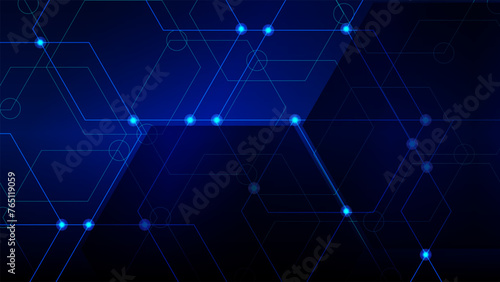 digital technology background hexagon lines connection dots vector