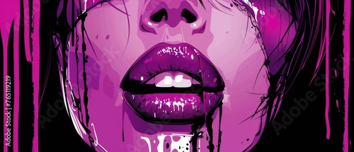  Woman s face painted purple  drips  sticky tongue