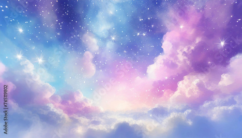 Blue, pink and purple pastel clouds stardust background, concept.