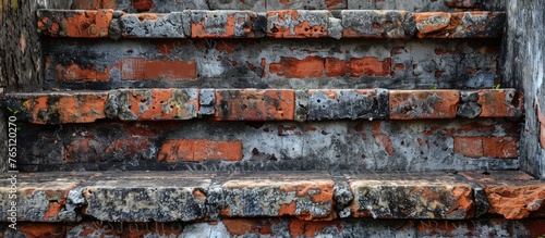 Rustic weathered brick steps in the remains of an ancient city  showcasing historical architecture and textures