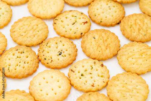 Cream cookies on white background 