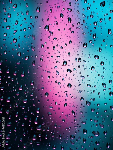 Pink rain drops on an old window screen with abstract background