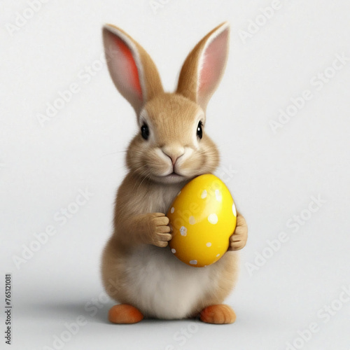 Easter bunny with Easter egg, on white background,