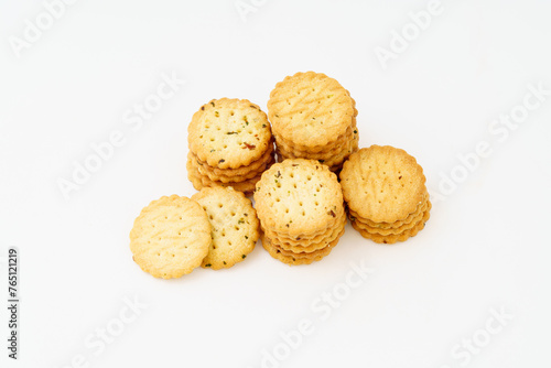 Cream cookies on white background 