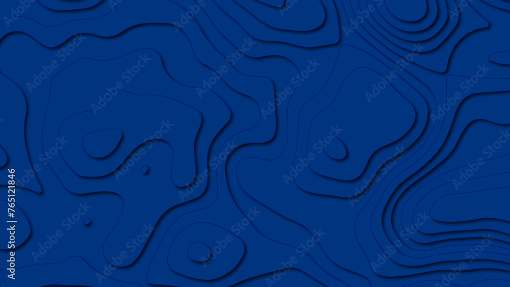 Blue topographic linear background for design, Blue lines on black background. Background of the topographic map. Abstract waves and shapes. - obrazy, fototapety, plakaty 