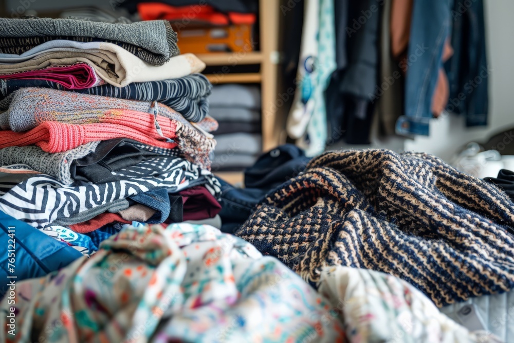 Obraz premium Overflowing Closet with Assorted Clothing