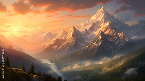 A majestic mountain range stretching across the horizon, its peaks bathed in the soft light of dawn, a testament to the timeless beauty and resilience of nature's creations.
