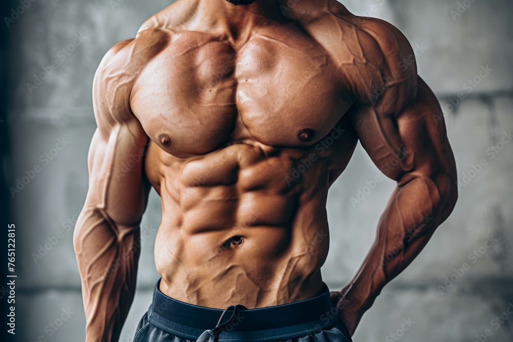 Sculpted Athletic man abs. Man strong body. Generate Ai