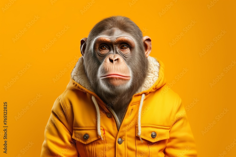 ape dressed as a teenager on bright background