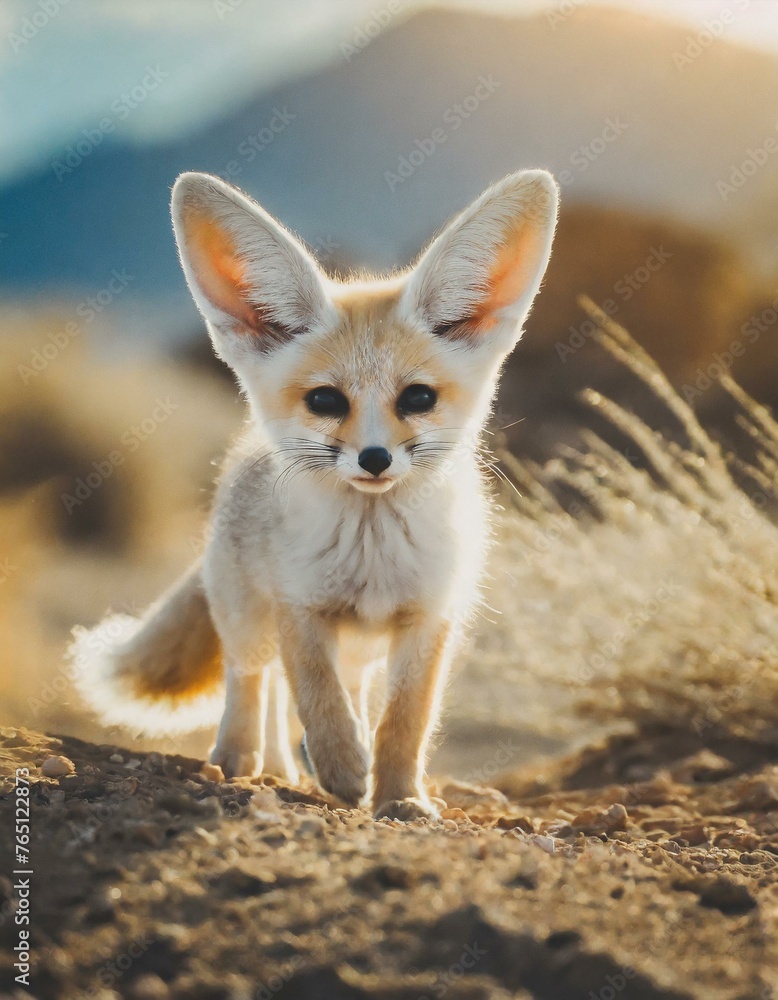 cute baby fennec fox walking in the desert cute baby fennec fox walking in the desert