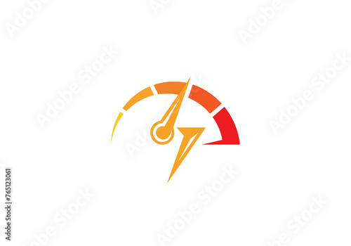 speedometer with lightning logo. speed rpm automotive symbol design concept
