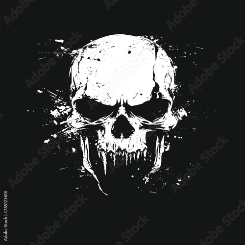A detailed black and white skull illustration