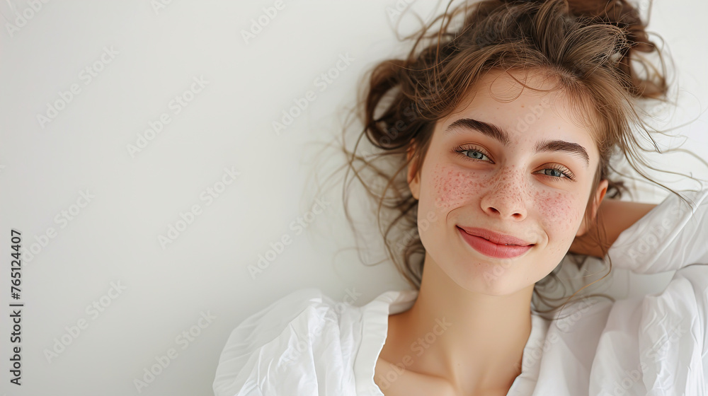 An image of a happy Woman in white clothes on a white background and Looking at the Camera. An image of a happy Woman in white clothes on a white background and Looking at the Camera.