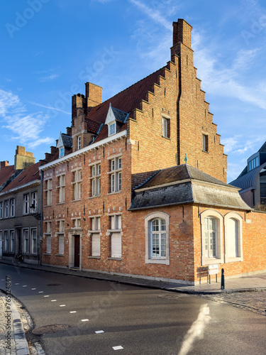 Beautiful canal and traditional houses in the old town of Bruges -Brugge-, Belgium