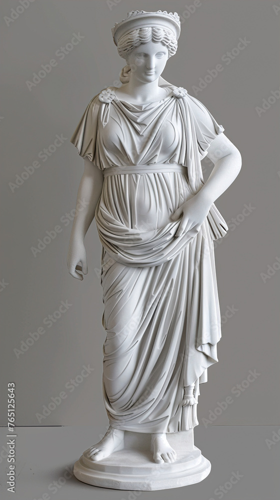 Antique bust of a young Greek woman, highlighted on a white background. Plaster sculpture 