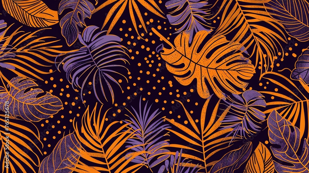 Seamless exotic pattern with detailed tropical leaves and plants. Great for wallpapers, backgrounds, and fabric.