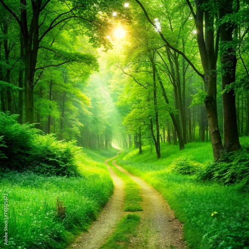 Lush Green Forest with Dirt Path © bingo