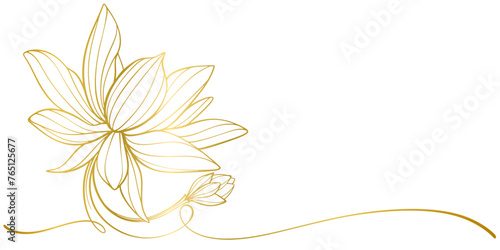 Golden lotus flower line art vector illustration, vesak day element design